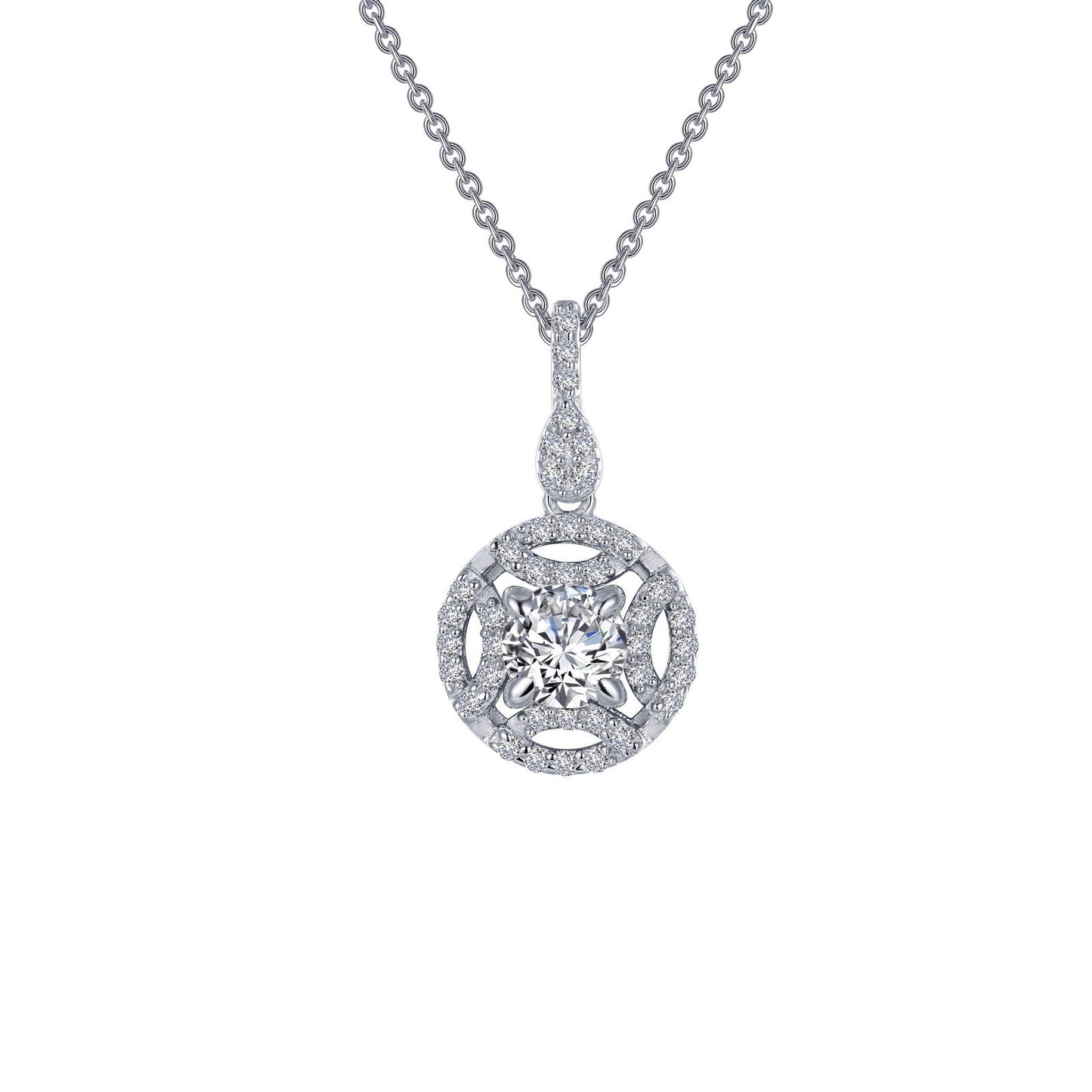 LaFonn Platinum Simulated Diamond 5.00mm Round, Approx. 0.46 CTW NECKLACES Button Pendant Necklace