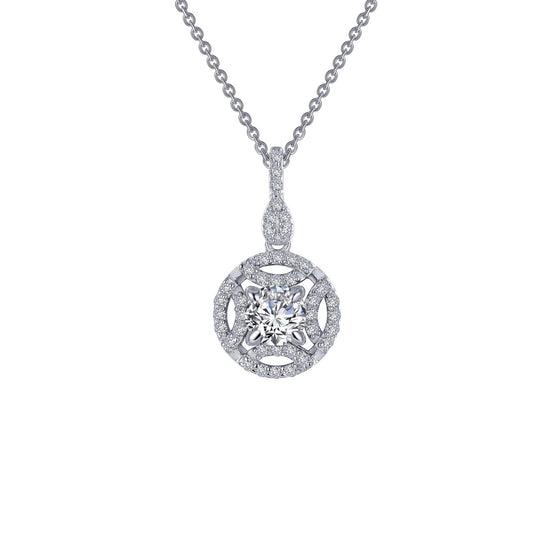 LaFonn Platinum Simulated Diamond  5.00mm Round, Approx. 0.46 CTW NECKLACES Button Pendant Necklace