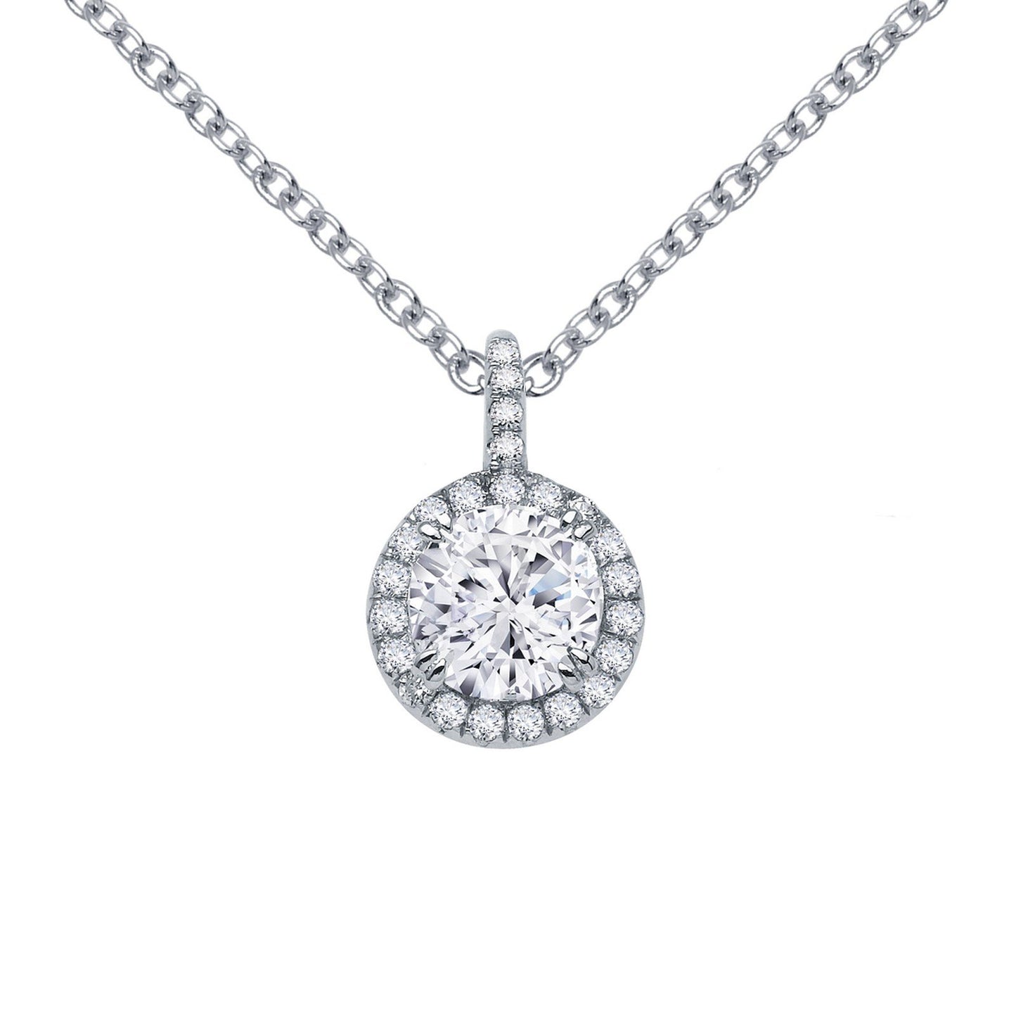LaFonn Platinum Simulated Diamond 6.00mm Round, Approx. 0.84 CTW NECKLACES 1.05 CTW Halo Necklace
