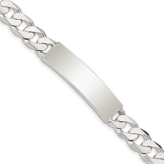 Quality Gold Sterling Silver Polished Engraveable Patterned Curb Link ID Bracelet Sterling Silver