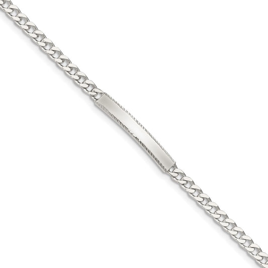 Quality Gold Sterling Silver Diamond-cut Engraveable Curb Link ID Bracelet Sterling Silver
