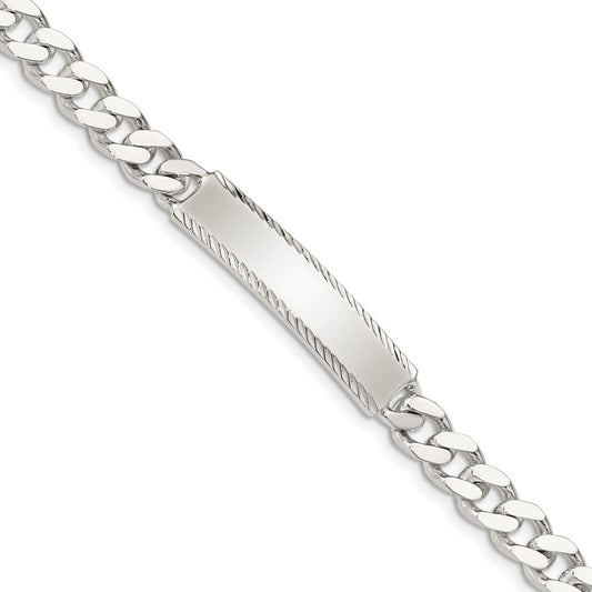 Quality Gold Sterling Silver Diamond-cut Engraveable Curb Link ID Bracelet Sterling Silver