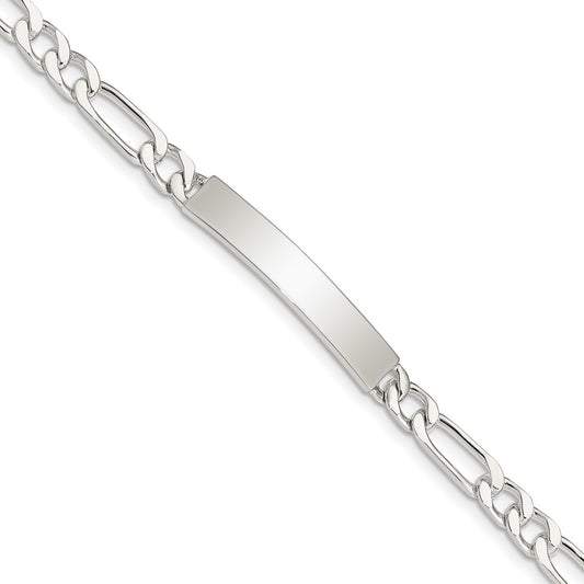 Quality Gold Sterling Silver 7inch Polished Engraveable Figaro Link ID Bracelet Sterling Silver
