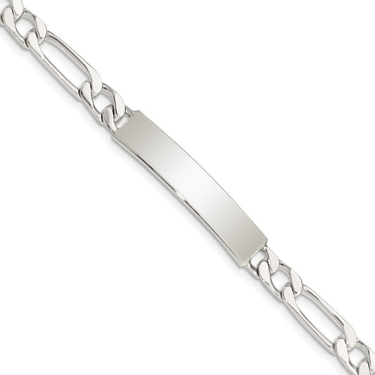 Quality Gold Sterling Silver 7inch Polished Engraveable Figaro Link ID Bracelet Sterling Silver