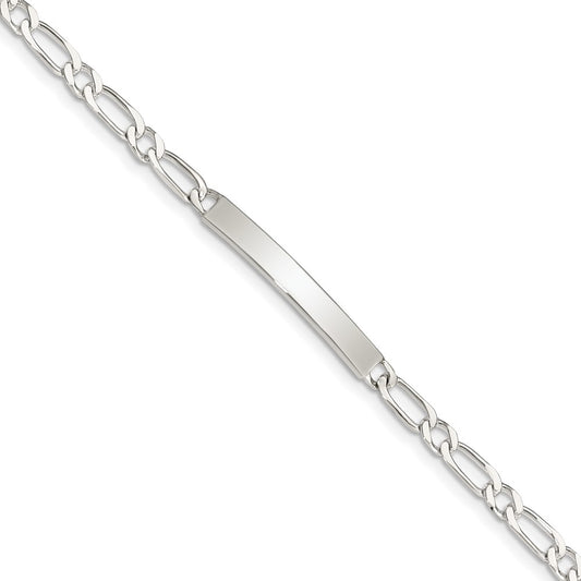 Quality Gold Sterling Silver 7inch Polished Engraveable 1 Figaro Link ID Bracelet Sterling Silver