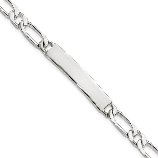 Quality Gold Sterling Silver Polished Engravable Figaro Link ID Bracelet Sterling Silver