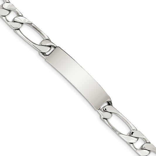 Quality Gold Sterling Silver 7.5inch Polished Engraveable 1 Figaro Link ID Bracelet Sterling Silver