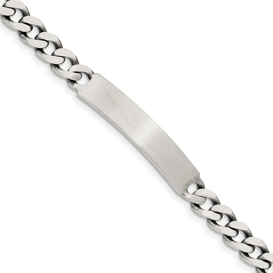 Quality Gold Sterling Silver 7inch Engraveable Antiqued Curb Link ID Bracelet Sterling Silver