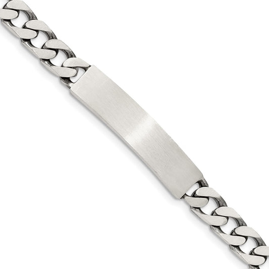 Quality Gold Sterling Silver 7inch Engraveable Antiqued Curb Link ID Bracelet Sterling Silver