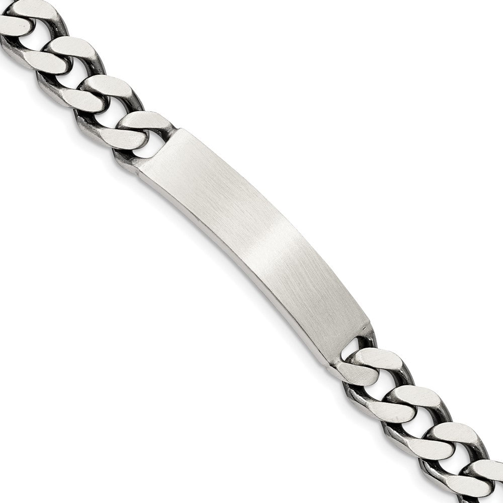 Quality Gold Sterling Silver 7inch Engraveable Antiqued Curb Link ID Bracelet Sterling Silver