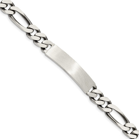 Quality Gold Sterling Silver 8inch Engraveable Antiqued Figaro Link ID Bracelet Sterling Silver
