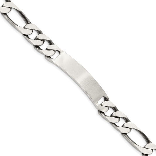 Quality Gold Sterling Silver 8.5inch Engraveable Antiqued Figaro Link ID Bracelet Sterling Silver
