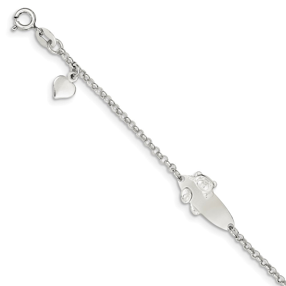 Quality Gold Sterling Silver Polished Childrens Teddy Bear 5in Plus 1in Ext ID Bracelet Sterling Silver