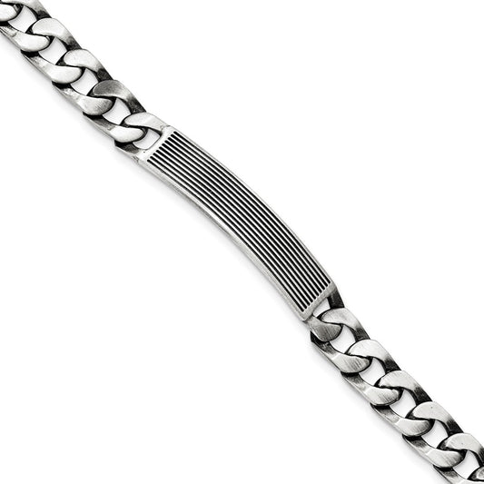 Quality Gold Sterling Silver Antiqued Satin ID Link Bracelet Sterling Silver