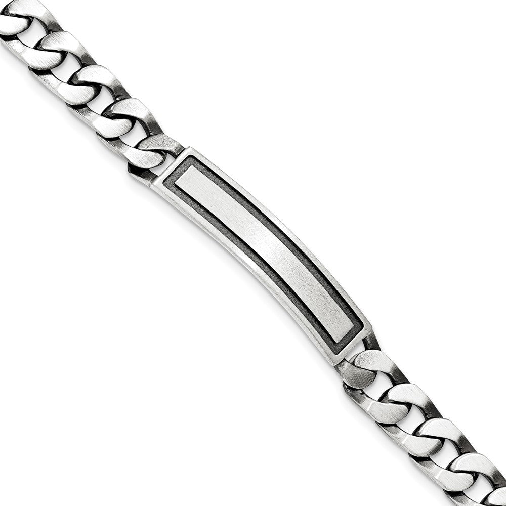 Quality Gold Sterling Silver Antiqued Satin Curb Link ID Bracelet Sterling Silver