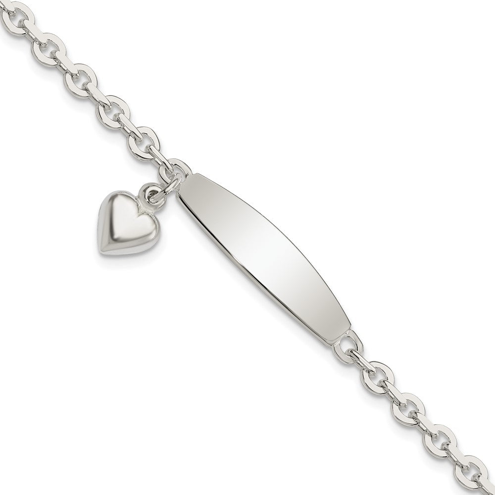 Quality Gold Sterling Silver Polished Rolo Link ID Heart Dangle Bracelet Sterling Silver