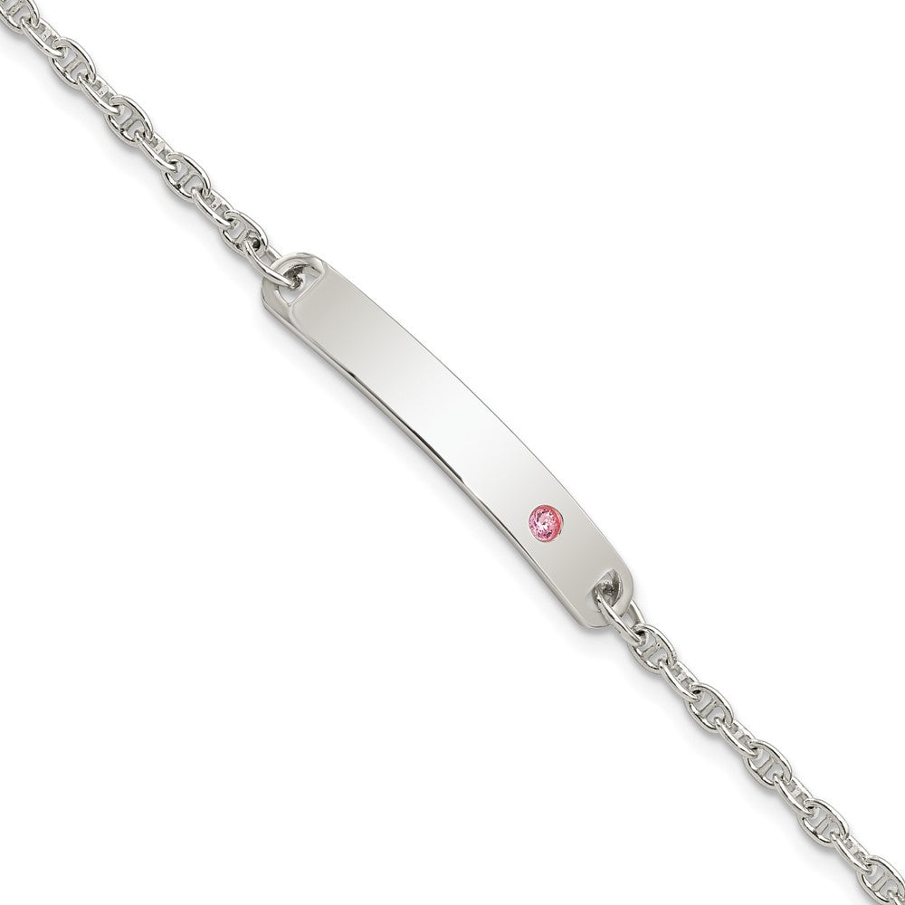 Quality Gold Sterling Silver Polished Childrens ID with Pink CZ Bracelet Sterling Silver