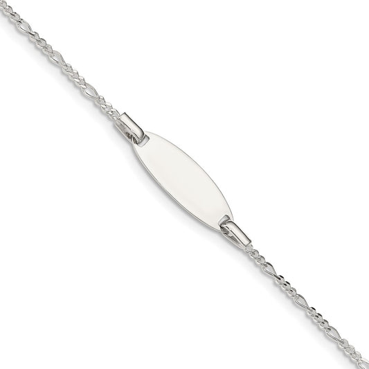 Quality Gold Sterling Silver Childrens 5in Plus 1in Ext ID Figaro Link Bracelet Sterling Silver