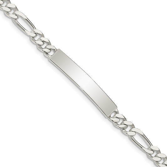 Quality Gold Sterling Silver Polished Engraveable Figaro Link ID Bracelet Sterling Silver