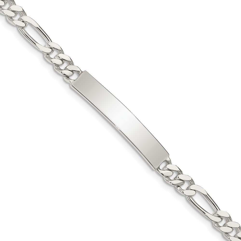 Quality Gold Sterling Silver Polished Engraveable Figaro Link ID Bracelet Sterling Silver