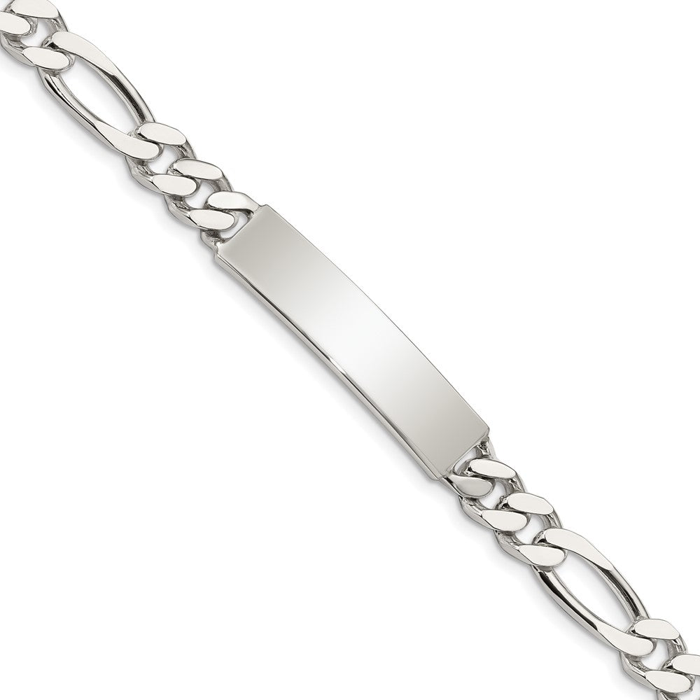 Quality Gold Sterling Silver Polished Engraveable Figaro Link ID Bracelet Sterling Silver