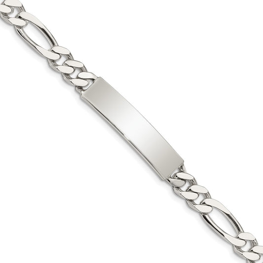 Quality Gold Sterling Silver Polished Engraveable Figaro Link ID Bracelet Sterling Silver