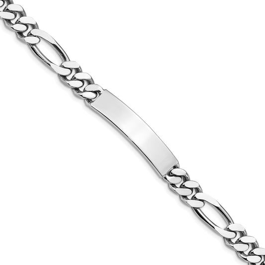 Quality Gold Sterling Silver Rhodium-plated Engraveable Figaro Link ID Bracelet Sterling Silver