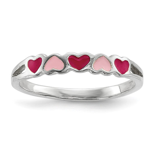 Quality Gold Sterling Silver Children's Enameled Hearts Ring Sterling Silver