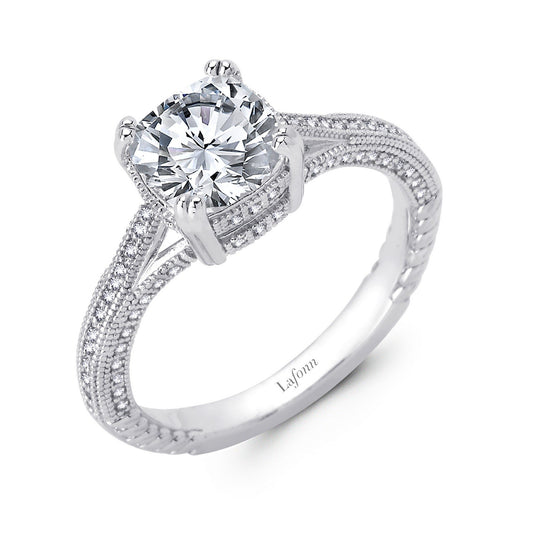 LaFonn Platinum Simulated Diamond 6.00mm Cushion, Approx. 1.24 CTW RINGS Round Engagement Ring
