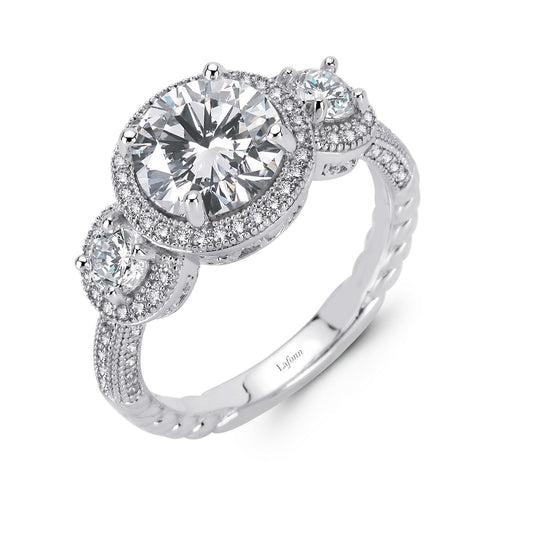 LaFonn Platinum Simulated Diamond 8.50mm Cushion, Approx. 2.43 CTW RINGS Three-Stone Engagement Ring
