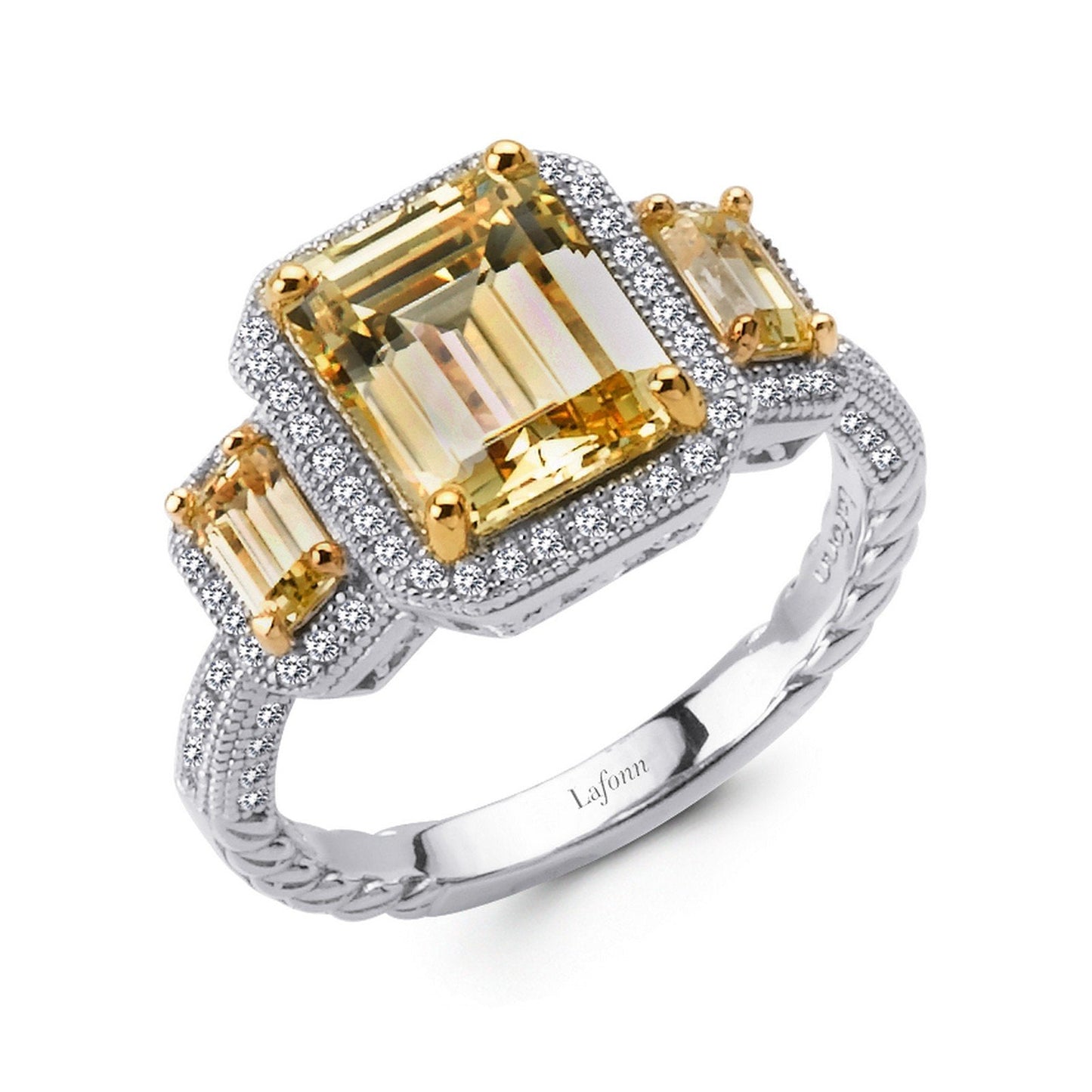 LaFonn Mixed-Color Canary 10X8mm Emerald, Approx. 3.79 CTW RINGS Three-Stone Anniversary Ring