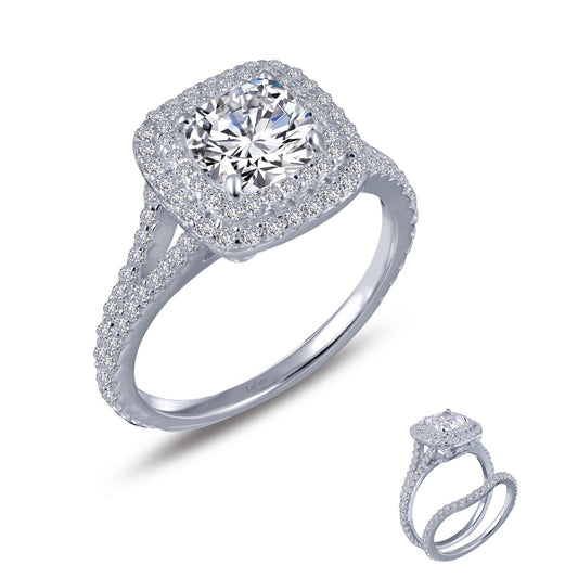 LaFonn Platinum Simulated Diamond 6.00mm Cushion, Approx. 1.24 CTW RINGS Double-Halo Engagement Ring