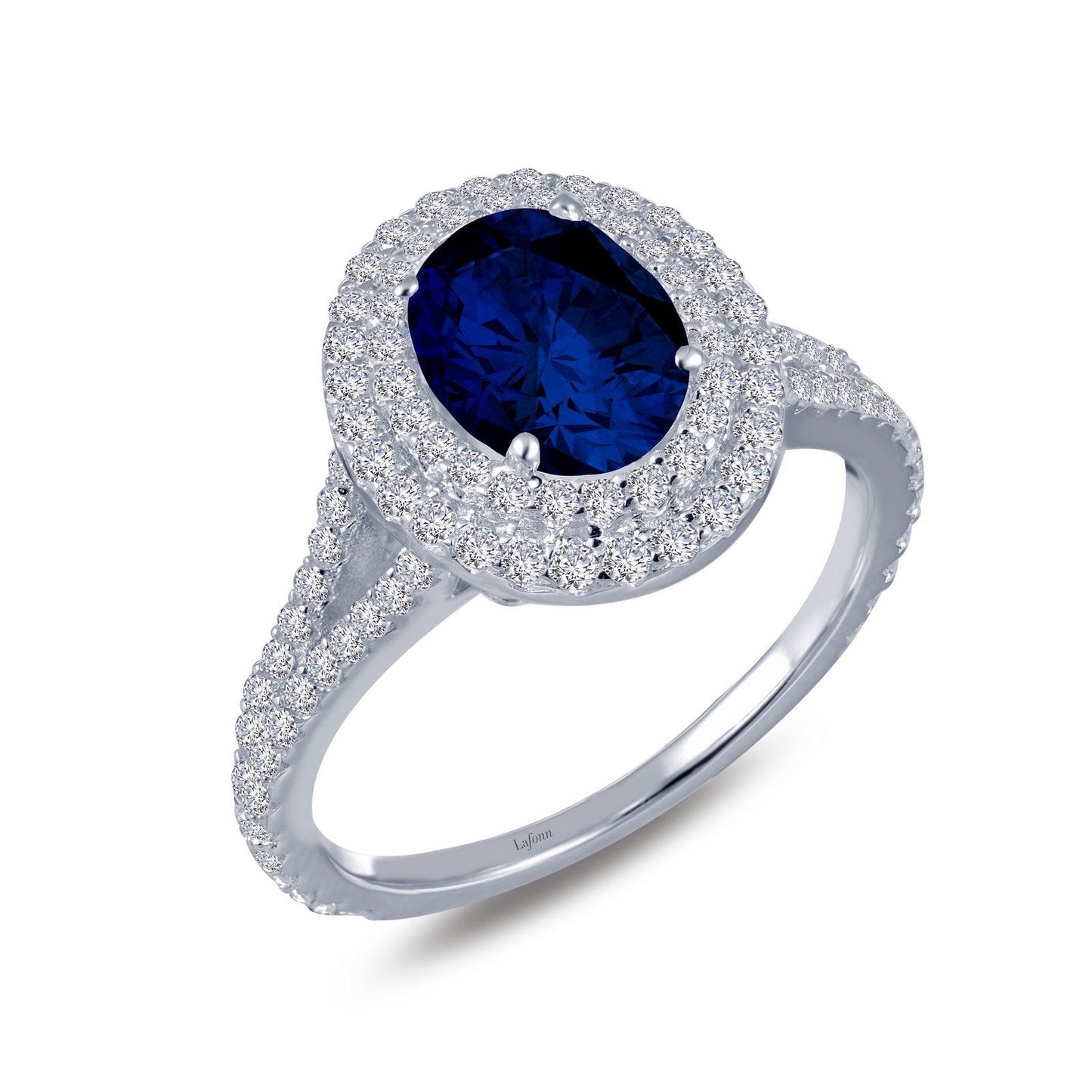LaFonn Platinum Sapphire 8X6mm Oval, Approx. 1.21 CTW RINGS Double-Halo Engagement Ring
