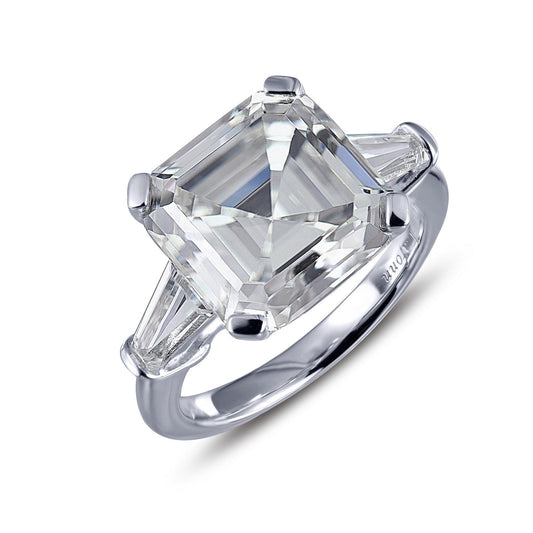 LaFonn Platinum Simulated Diamond 10.00mm Asscher, Approx. 5.62 CTW RINGS Classic Three-Stone Engagement Ring