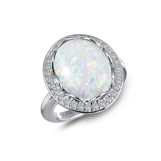 LaFonn Platinum Opal 14x11mm Oval, Opal N/A CTW RINGS Art Deco Inspired Halo Ring