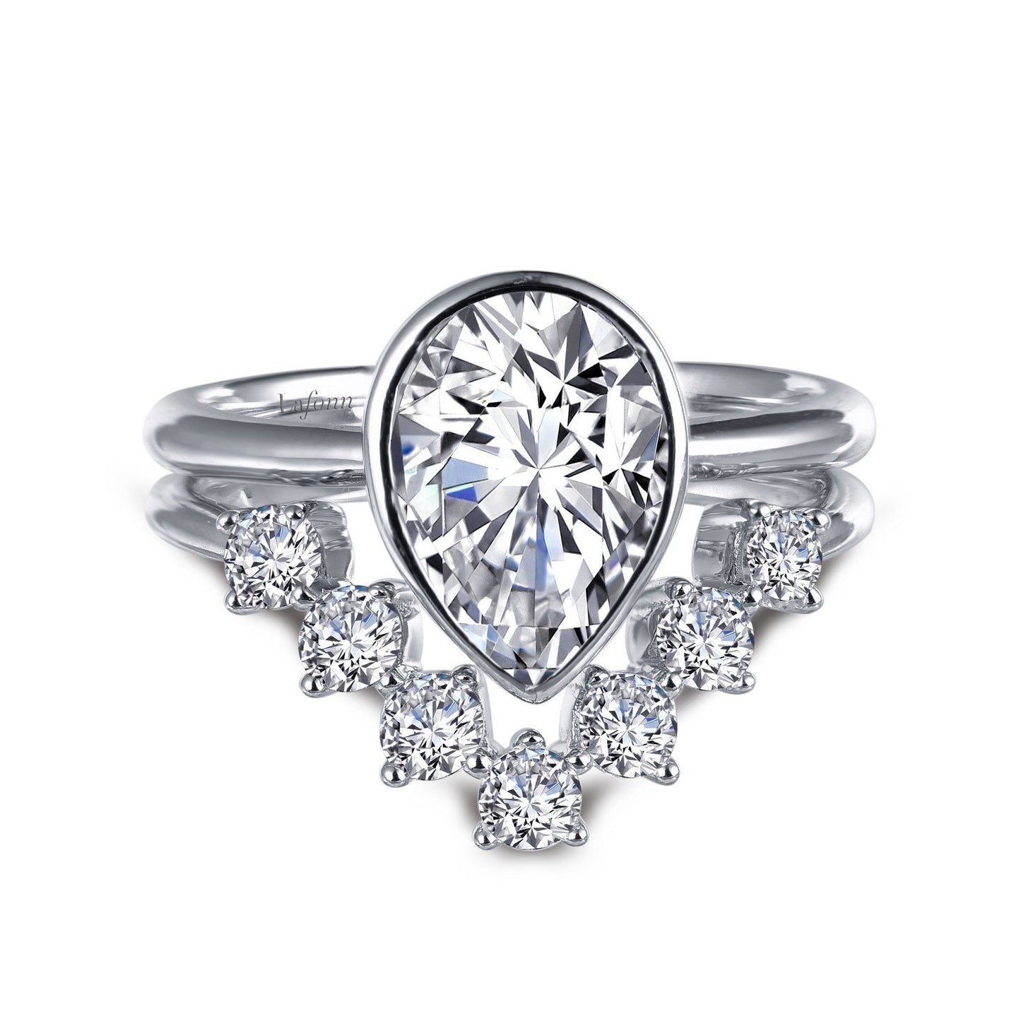 LaFonn Platinum Simulated Diamond 10x7mm Pear, Approx. 1.80 CTW RINGS Pear-Shaped Wedding Set