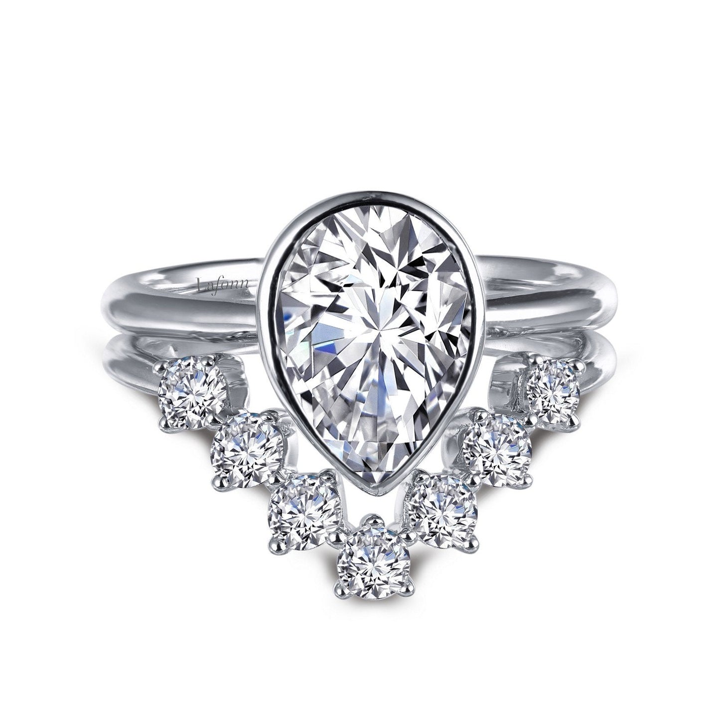 LaFonn Platinum Simulated Diamond 10x7mm Pear, Approx. 1.80 CTW RINGS Pear-Shaped Wedding Set