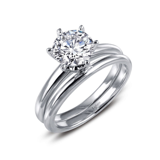 LaFonn Platinum Simulated Diamond 7.00mm Round, Approx. 1.28 CTW RINGS Engagement Ring with Wedding Band