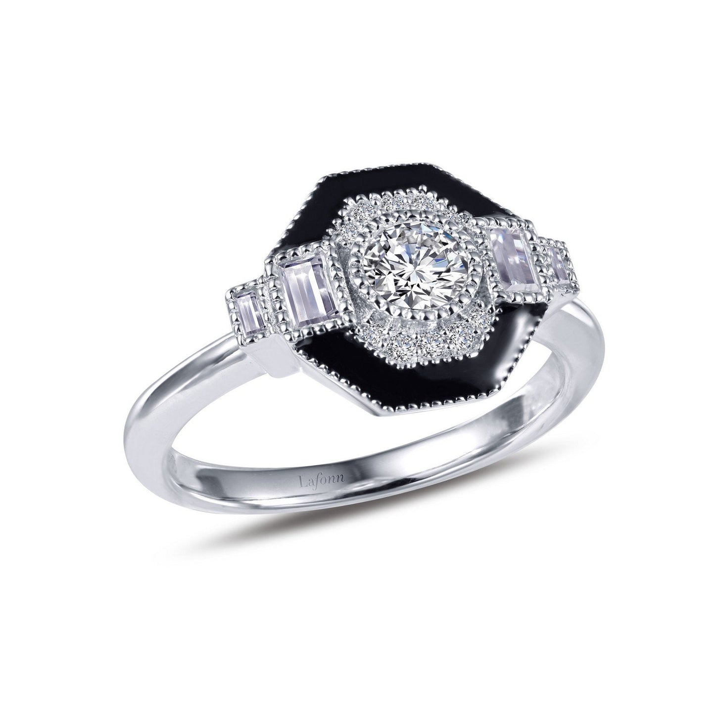 LaFonn Platinum Simulated Diamond 4.00mm Round, Approx. 0.25 CTW RINGS Vintage Inspired Engagement Ring
