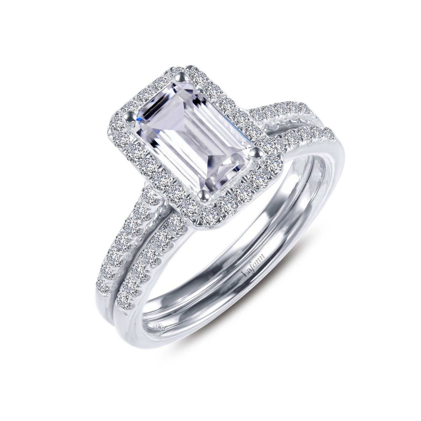 Lafonn Emerald-Cut Halo Wedding Set Simulated Diamond RINGS Size 10 Platinum 2.16 CTS