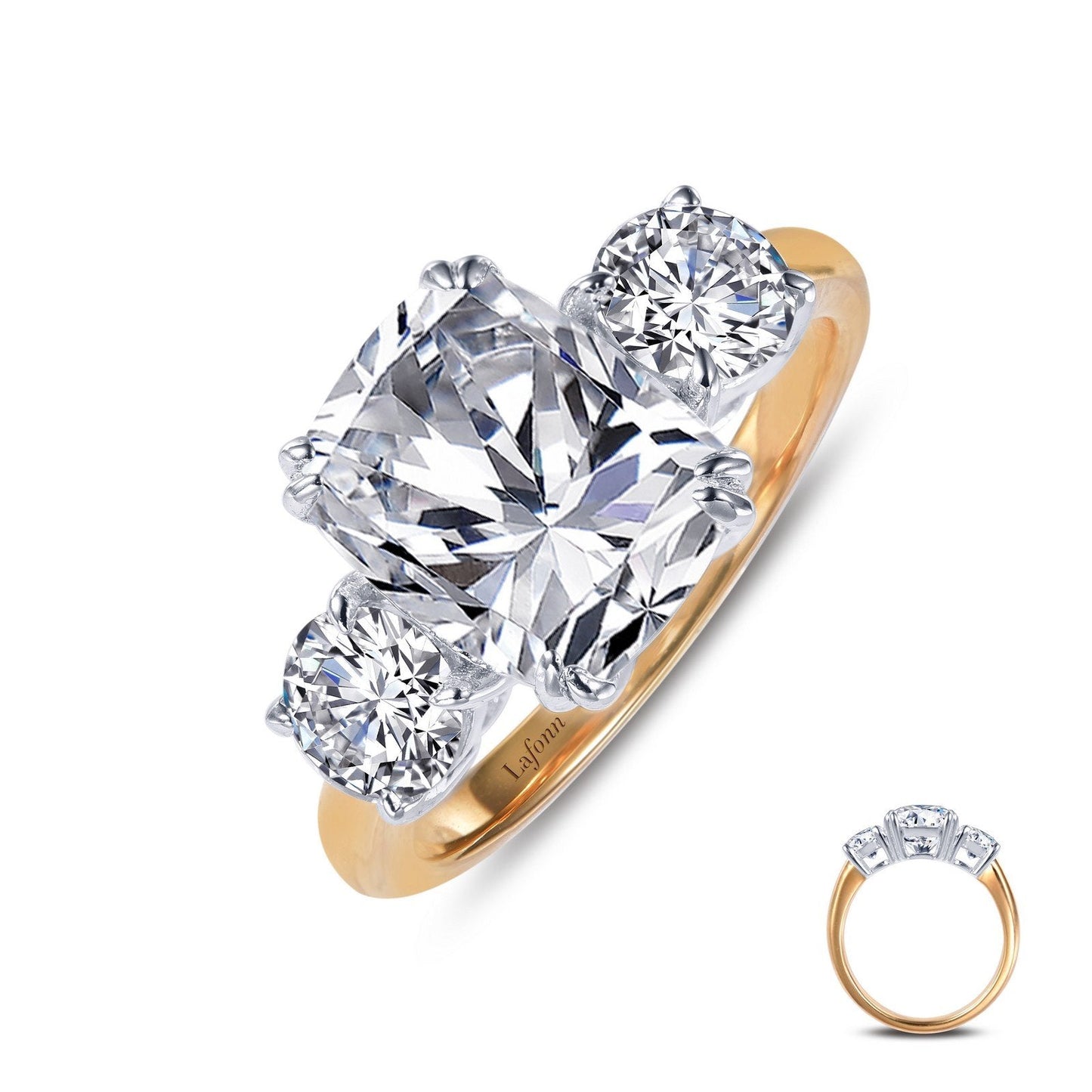 LaFonn Mixed-Color Simulated Diamond 10X8mm Cushion, Approx. 4.10 CTW RINGS Three-Stone Engagement Ring