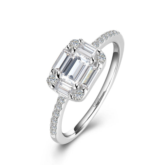 LaFonn Platinum Simulated Diamond 5X3mm Baguette, Approx. 0.30 CTW RINGS Baguette Engagement Ring