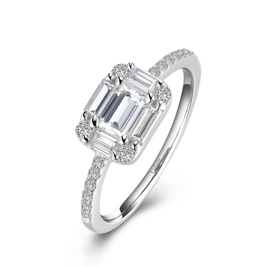 LaFonn Platinum Simulated Diamond 5X3mm Baguette, Approx. 0.30 CTW RINGS Baguette Engagement Ring