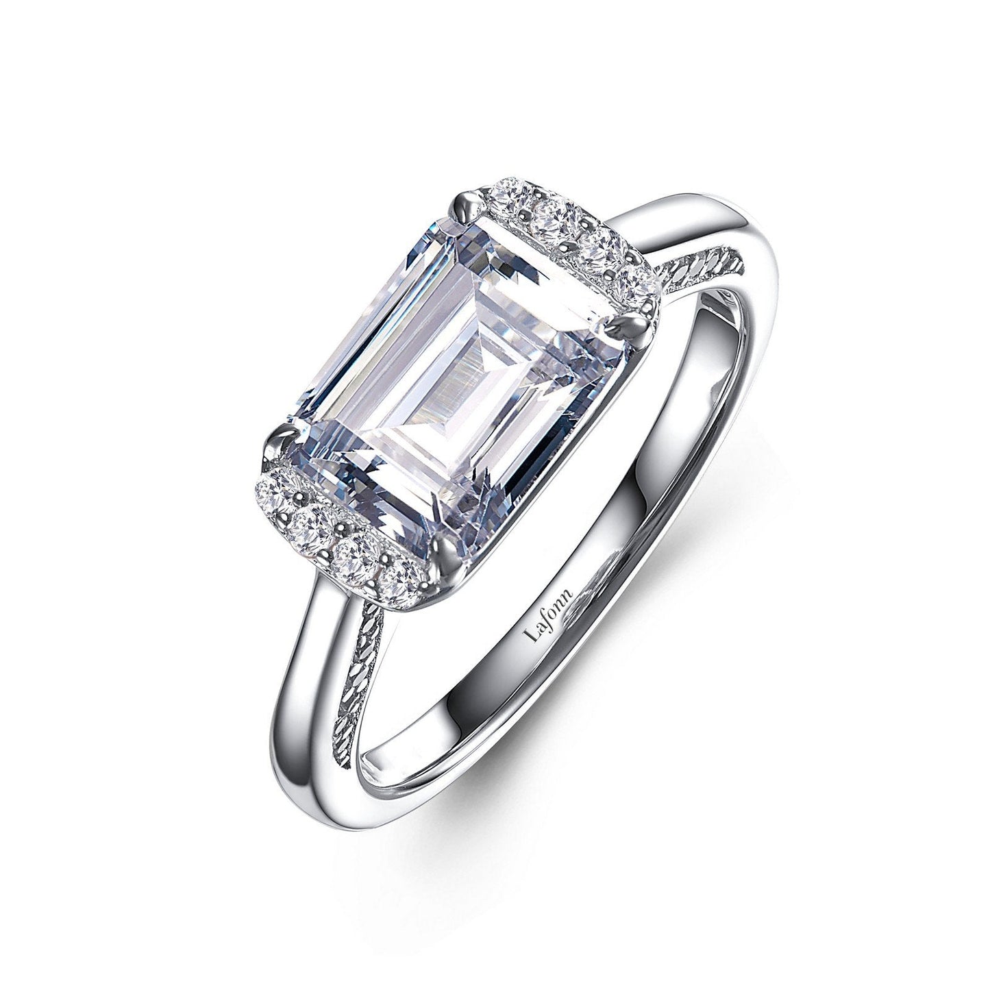 LaFonn Platinum Simulated Diamond 9X7mm Emerald, Approx. 2.62 CTW RINGS East-West Engagement Ring