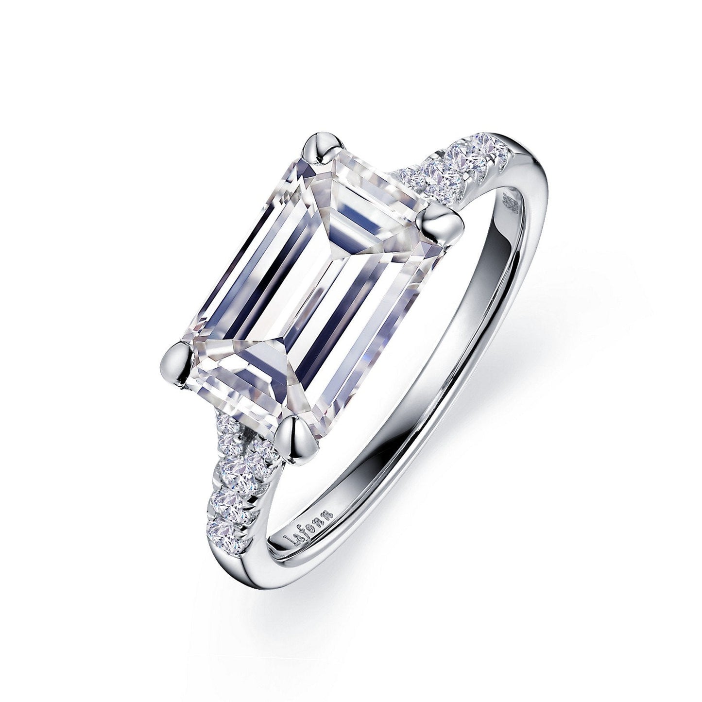 LaFonn Platinum Simulated Diamond 11X7mm Emerald, Approx. 4.00 CTW RINGS East-West Engagement Ring