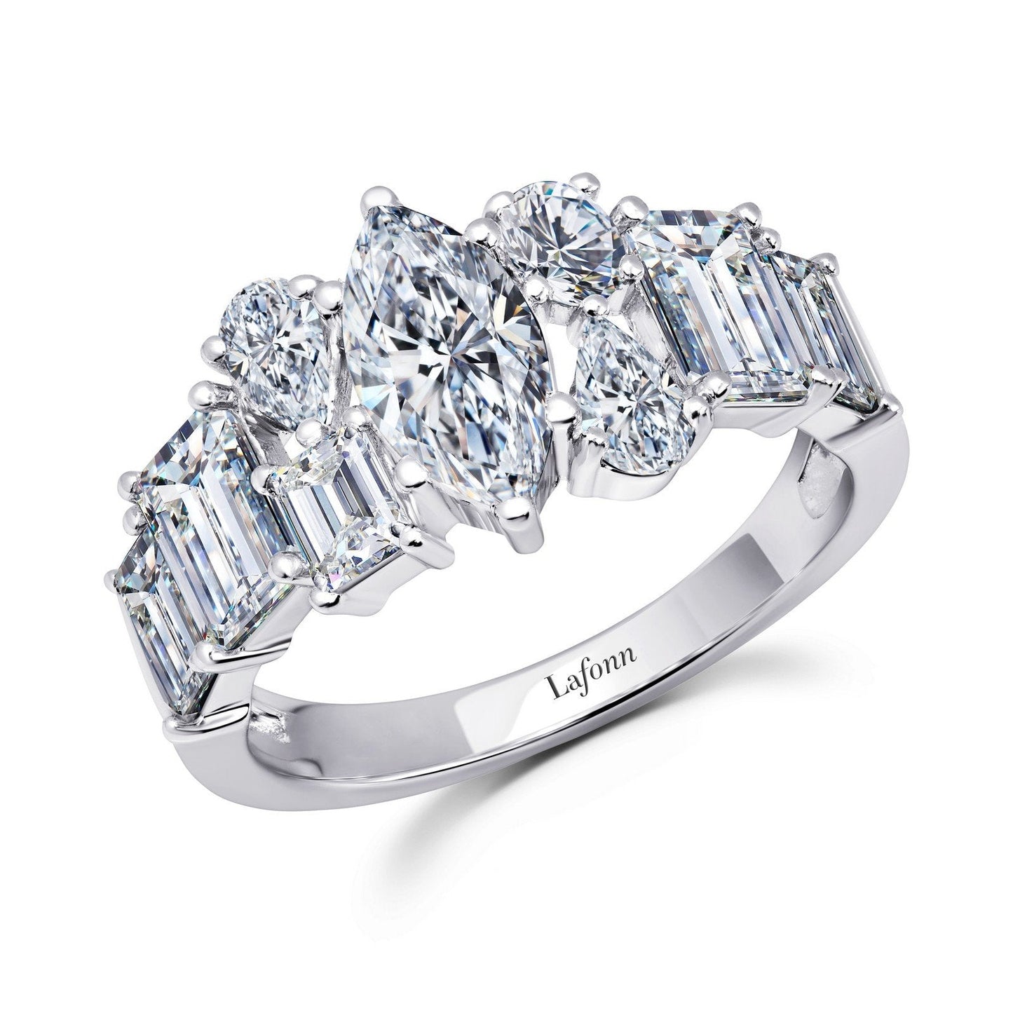 LaFonn Platinum Simulated Diamond 10X5mm Marquise, Approx. 0.95 CTW RINGS 3.8 CTW Half-Eternity Band