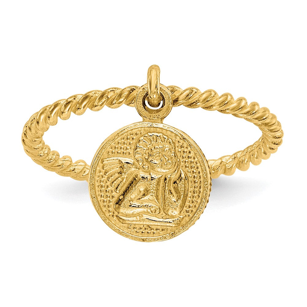 Quality Gold 14k Polished Angel Dangle Charm Child's Ring Gold