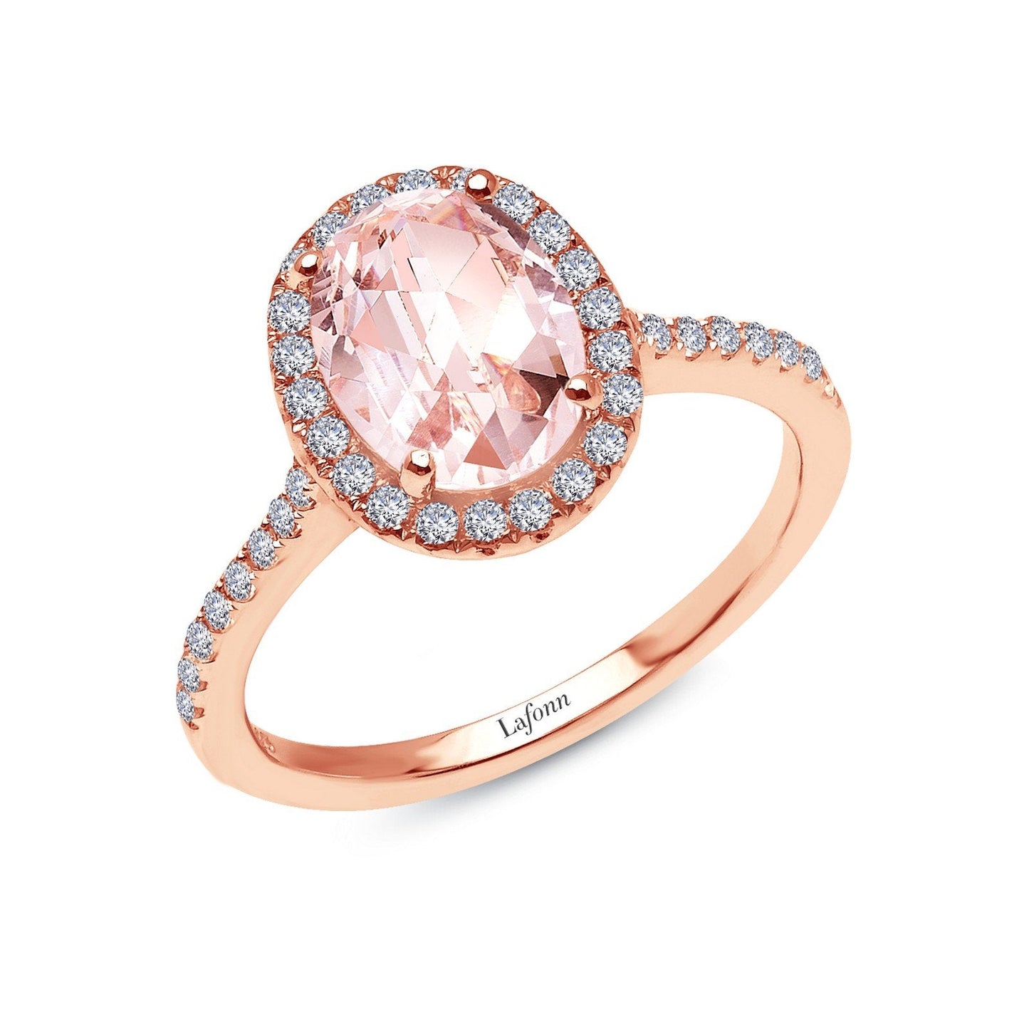 LaFonn Rose Gold Morganite 9X7mm Oval, Approx. 1.86 CTW RINGS 2.26 CTW Halo Engagement Ring