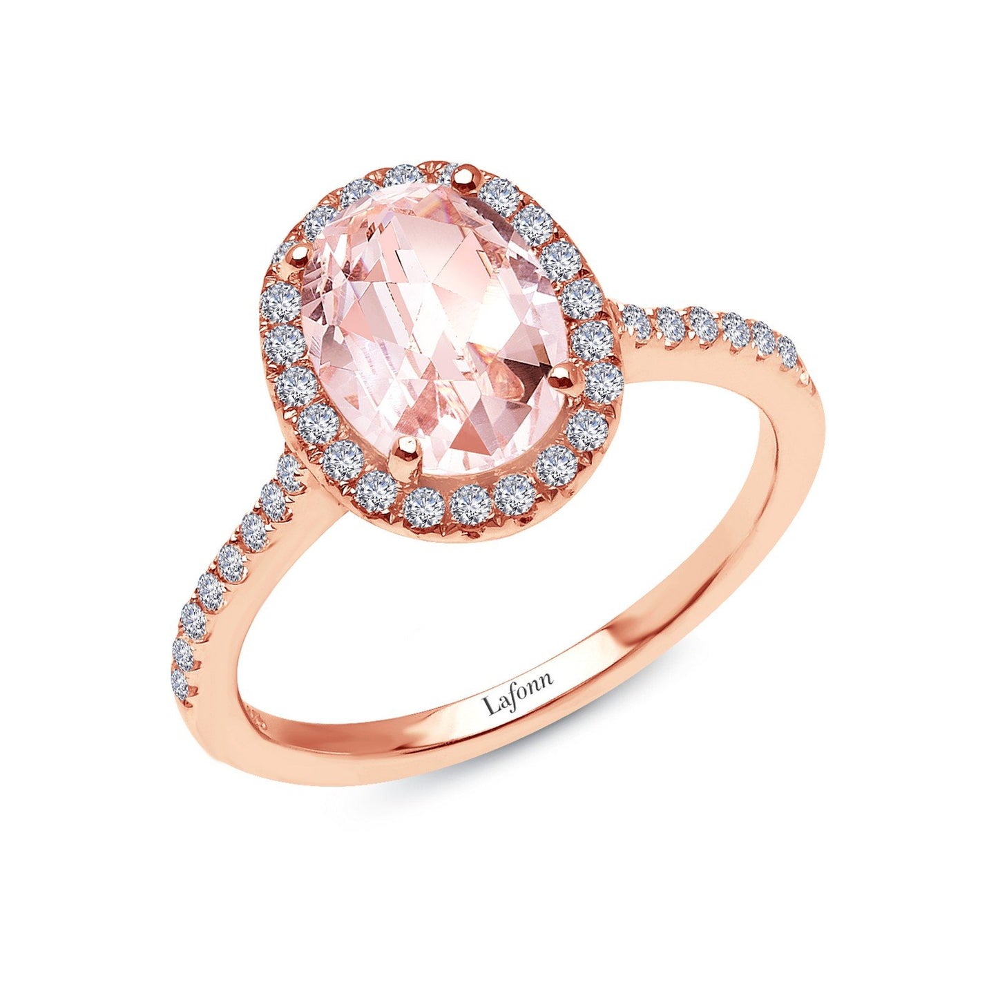 LaFonn Rose Gold Morganite 9X7mm Oval, Approx. 1.86 CTW RINGS 2.26 CTW Halo Engagement Ring
