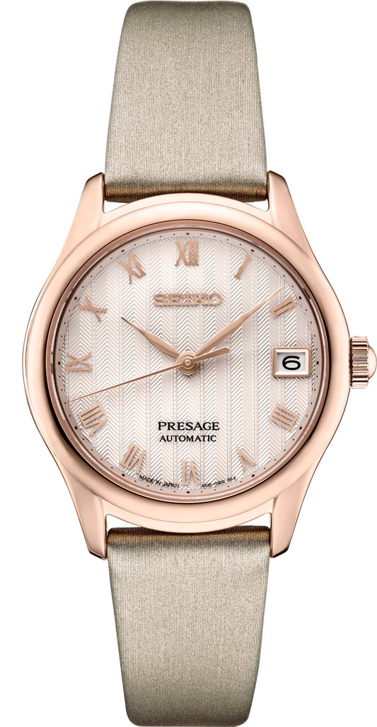 Seiko Presage Rose Gold-tone Leather Strap Women`s Watch SRPF50